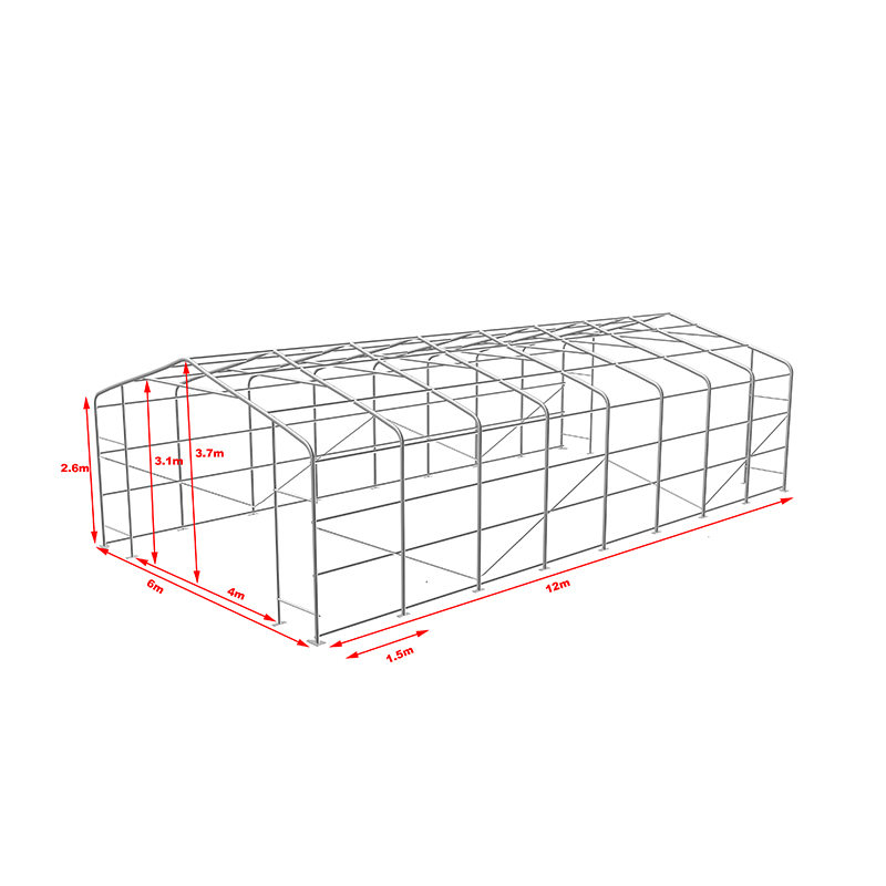 6X12 2,6 m sidohöjd Hög temperaturbeständiga industriella lagerförvaringstält